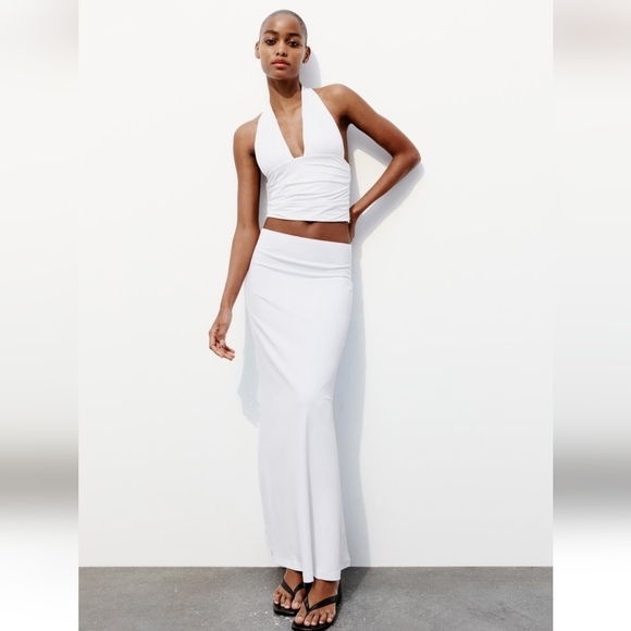 ZARA POLYAMIDE CROP HALTER TOP - Picture 2 of 10